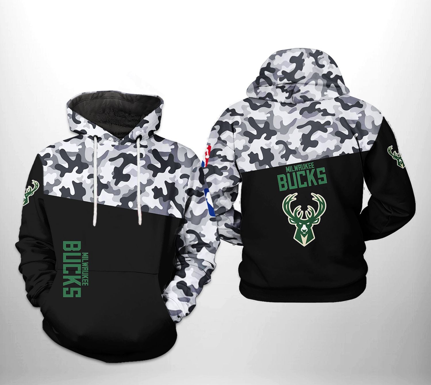 Men's Milwaukee Bucks Black Modern Camo Full-Zip Hoodie – Official Nba Sweatshirt
